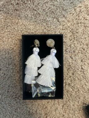 White Tassel Druzy Drop Earrings - Womens Jewelry